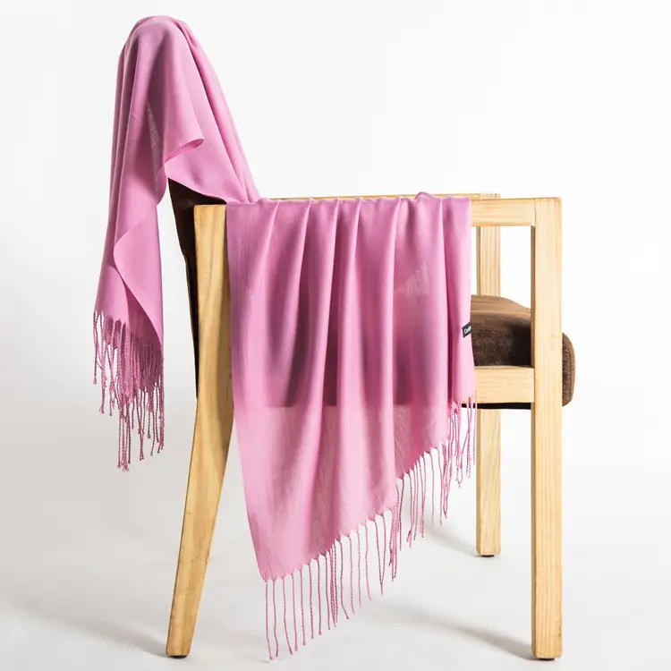 250g Plain Imitation Cashmere Scarf for Women with Tassels, Embroidered Event Gift, Red Annual Meeting Scarf