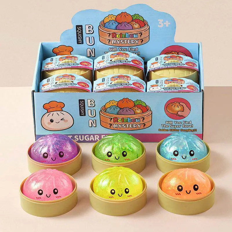 Crystal Bun Popular Cartoon Smiley Face Stress-Relief Fruit Pulp Glitter Ball Steamer Color Box Realistic Bun Squishy Toy