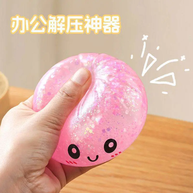 Crystal Bun Popular Cartoon Smiley Face Stress-Relief Fruit Pulp Glitter Ball Steamer Color Box Realistic Bun Squishy Toy