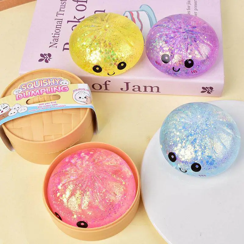 Crystal Bun Popular Cartoon Smiley Face Stress-Relief Fruit Pulp Glitter Ball Steamer Color Box Realistic Bun Squishy Toy