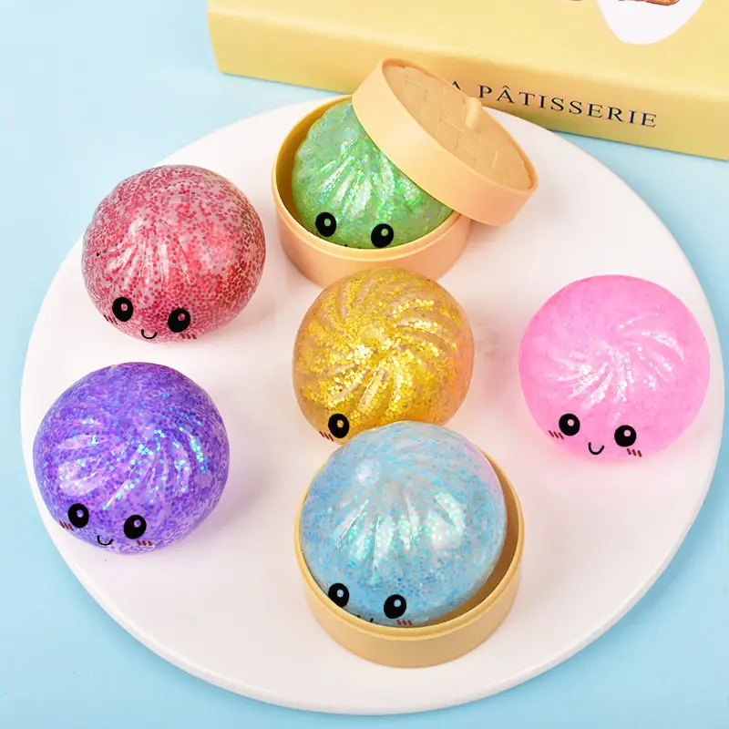 Crystal Bun Popular Cartoon Smiley Face Stress-Relief Fruit Pulp Glitter Ball Steamer Color Box Realistic Bun Squishy Toy — feature 7
