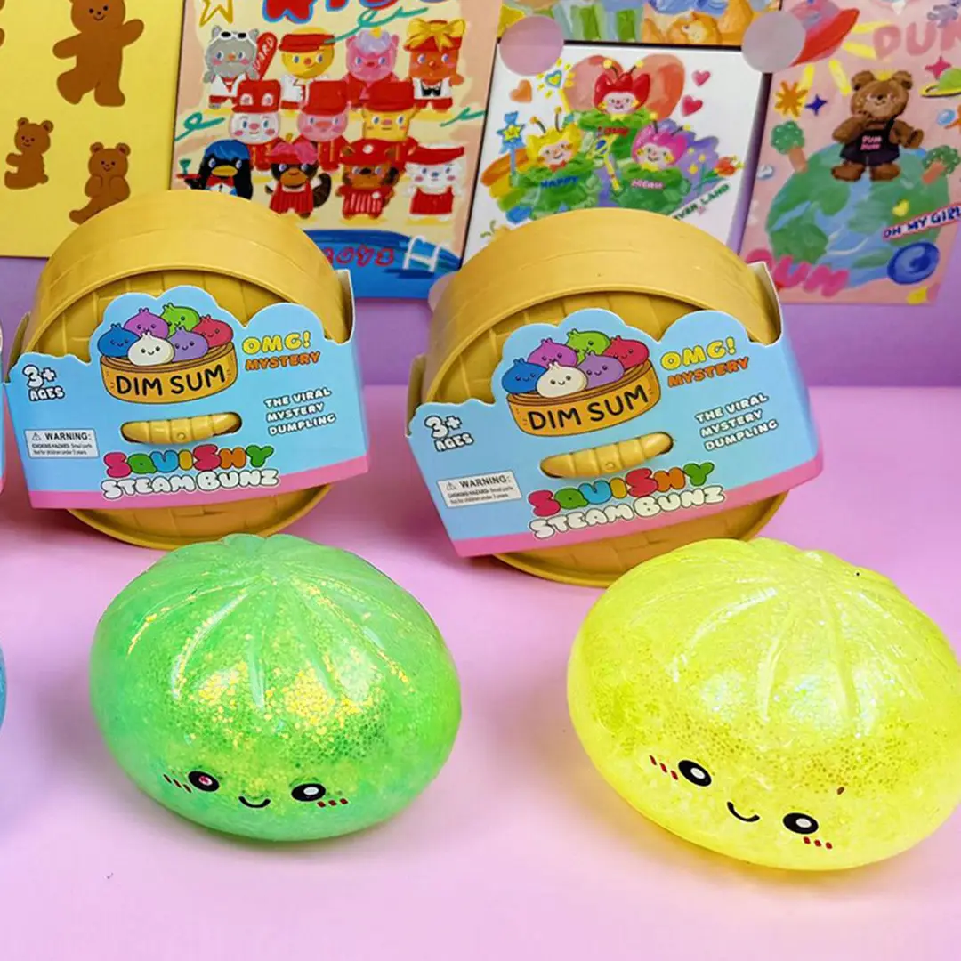 Crystal Bun Popular Cartoon Smiley Face Stress-Relief Fruit Pulp Glitter Ball Steamer Color Box Realistic Bun Squishy Toy — feature 9