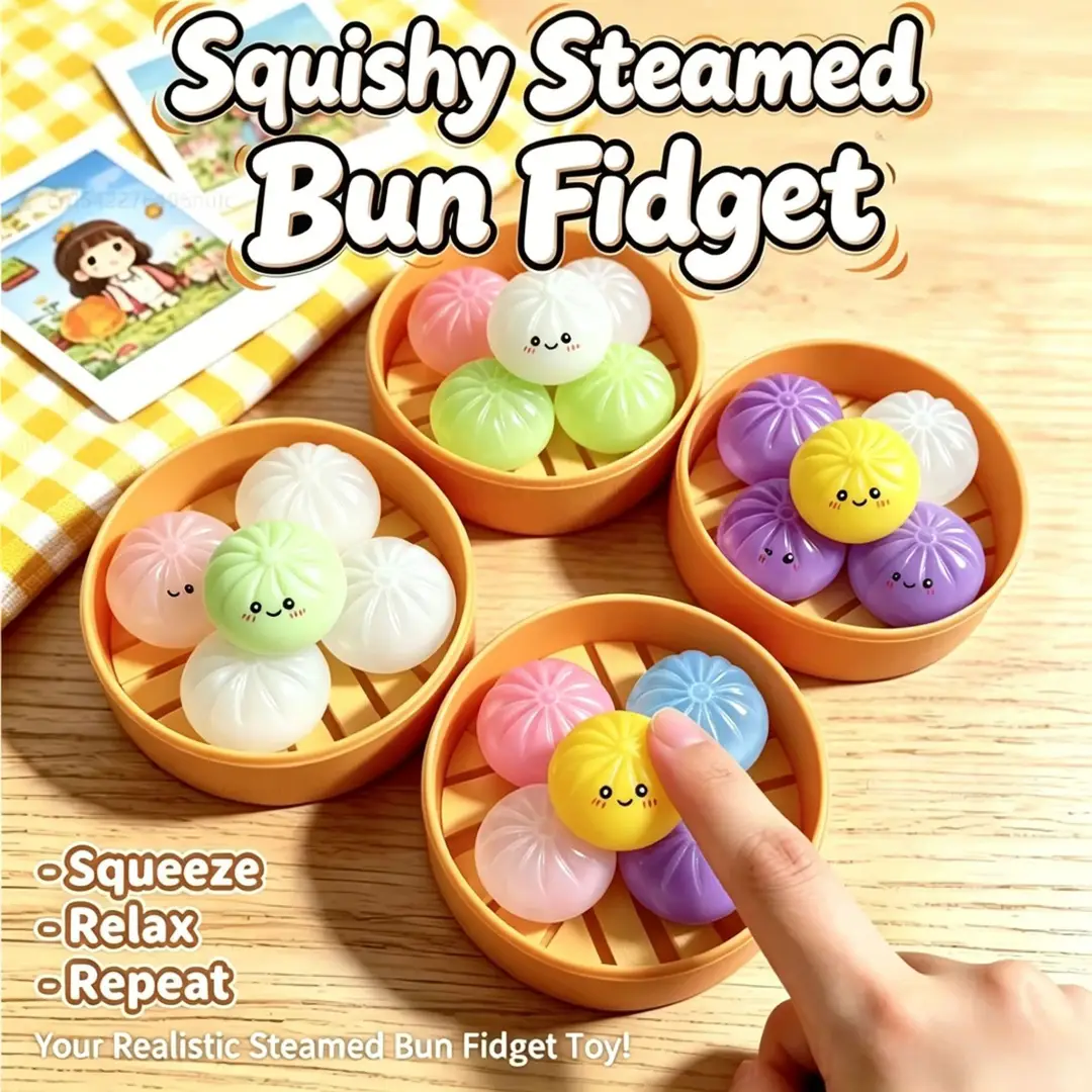 Crystal Bun Popular Cartoon Smiley Face Stress-Relief Fruit Pulp Glitter Ball Steamer Color Box Realistic Bun Squishy Toy