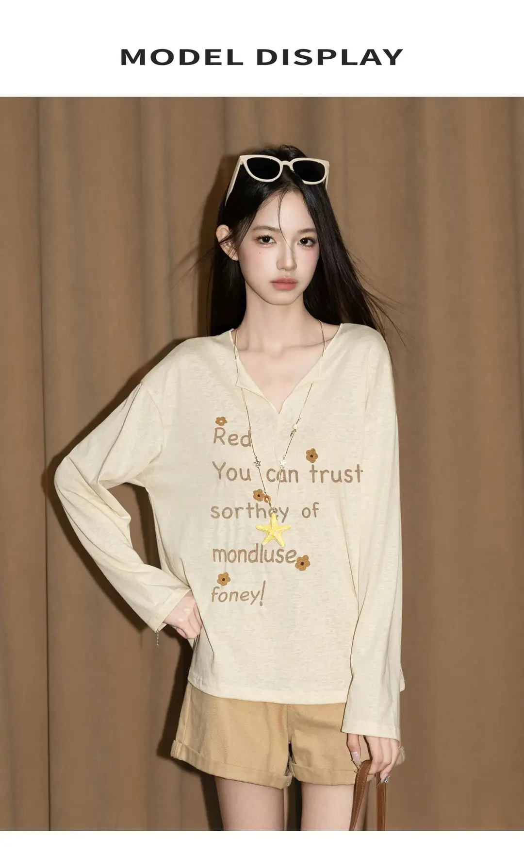 Korean-Style Lightweight Sun-Protective Cover-Up for Women, New Summer Style with Letter Print, Loose V-Neck Versatile Long-Sleeve Stylish T-Shirt Top — feature 1