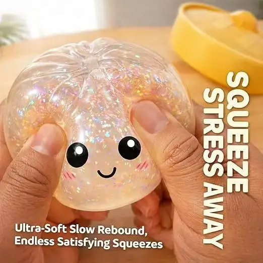 Cross-Border Stress-Relief Toy: Golden Powder Smiley Face Bun, Squishy Slow-Rebound Stress-Relief Toy, Amazon Export Hot-Selling Xiaolongbao