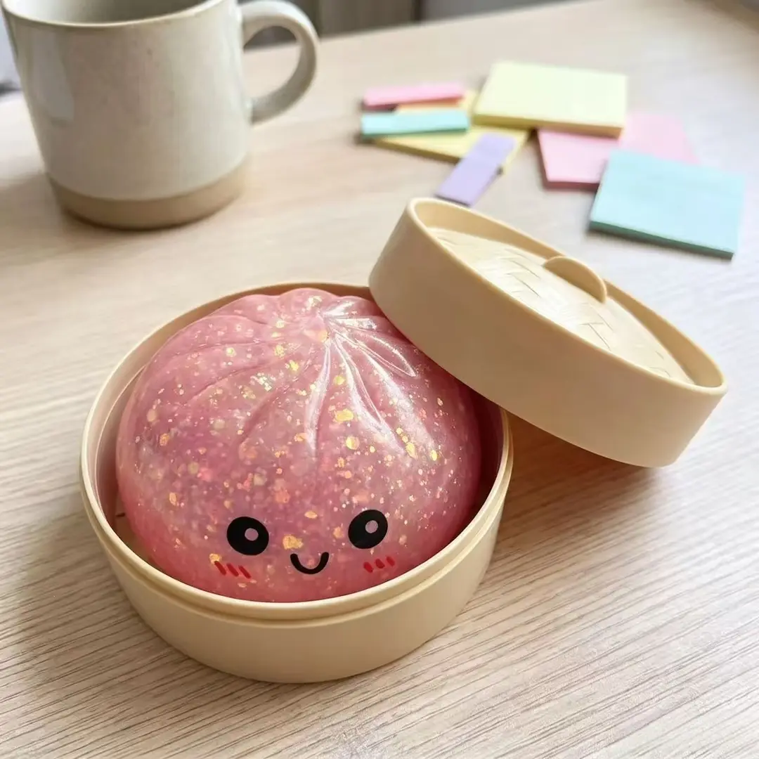 Cross-Border Stress-Relief Toy: Golden Powder Smiley Face Bun, Squishy Slow-Rebound Stress-Relief Toy, Amazon Export Hot-Selling Xiaolongbao
