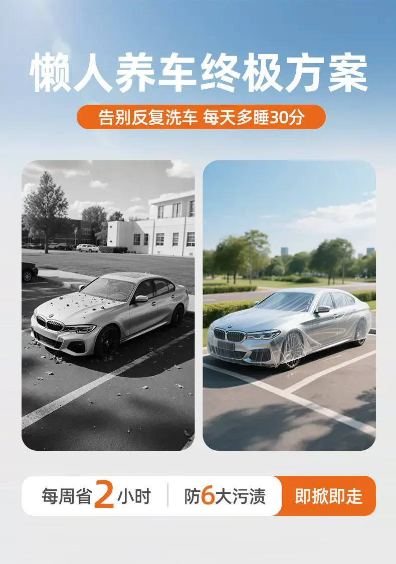 Disposable Car Cover, Sun Protection, Rainproof, Plastic Transparent Car Cover, Universal Simple Spray Paint Car Cover, Dust Cover — feature 10