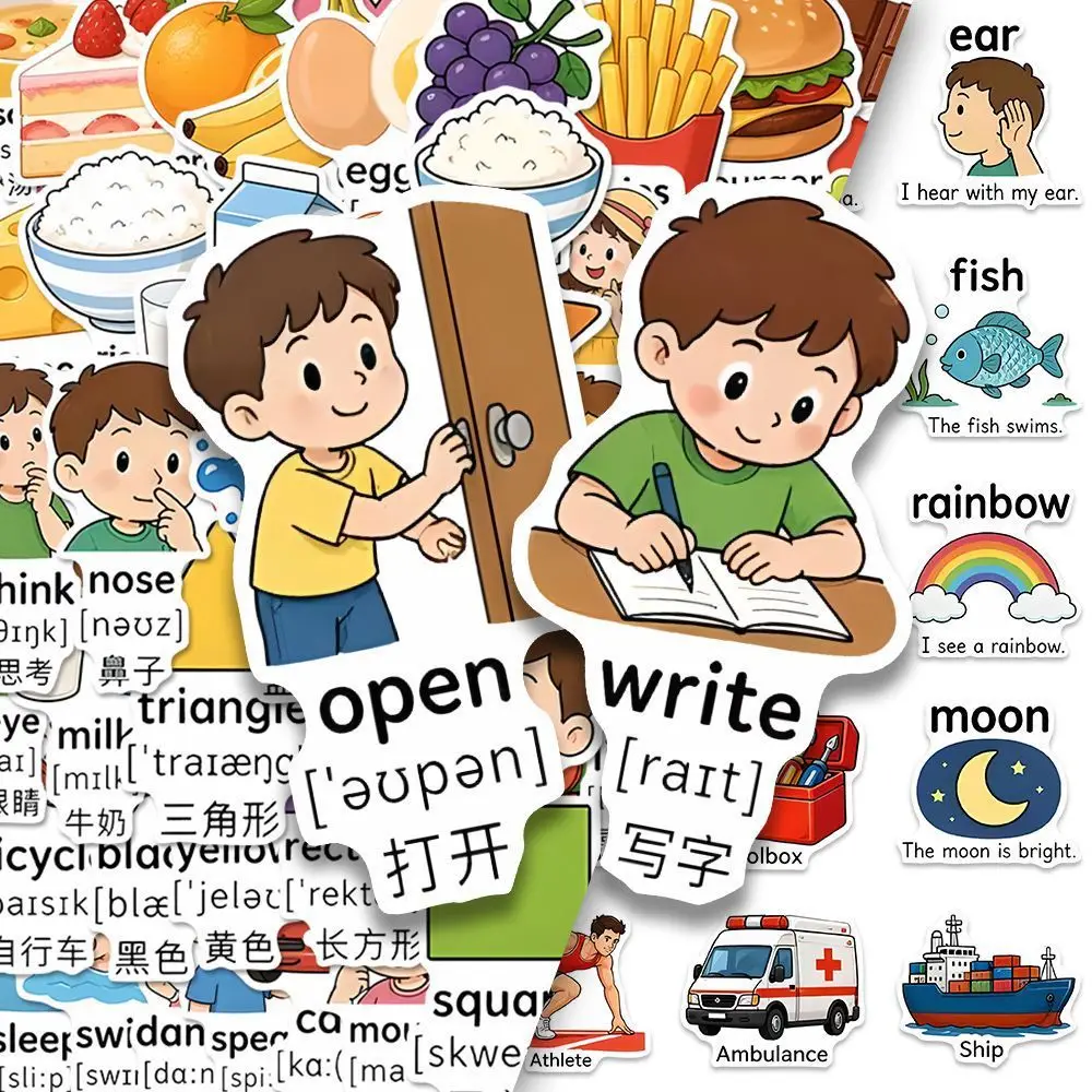 Popular elementary school English stickers for learning words through pictures, children's English enlightenment learning notebook, DIY stickers - Image 2