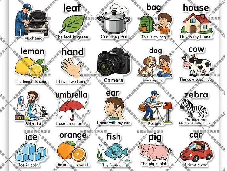 Popular elementary school English stickers for learning words through pictures, children's English enlightenment learning notebook, DIY stickers — feature 4