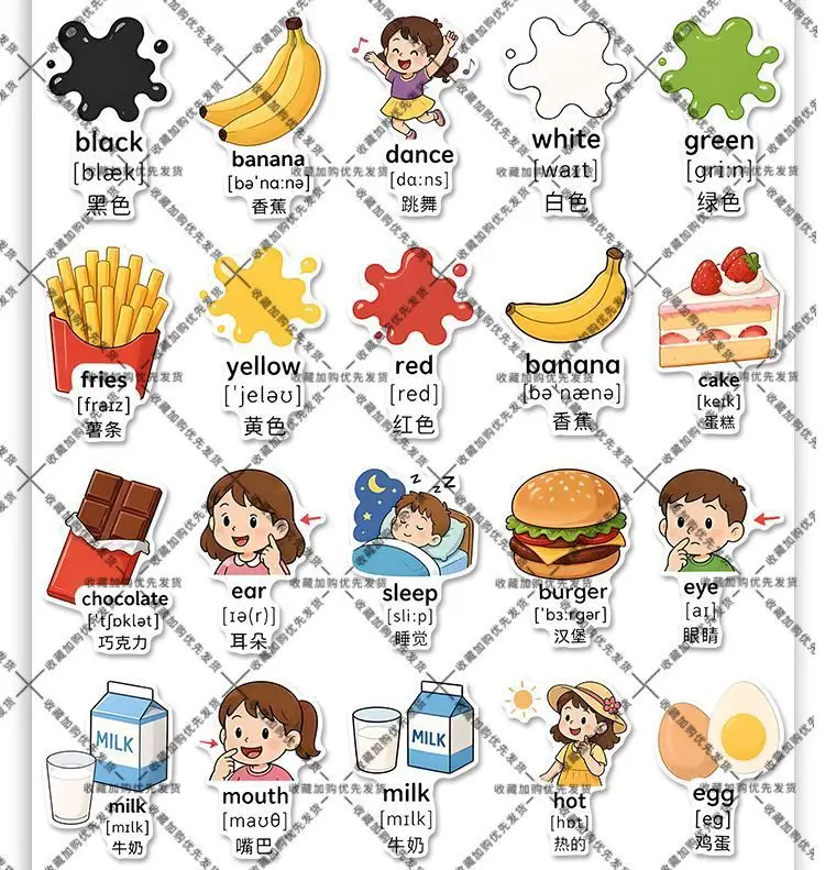 Popular elementary school English stickers for learning words through pictures, children's English enlightenment learning notebook, DIY stickers — feature 8