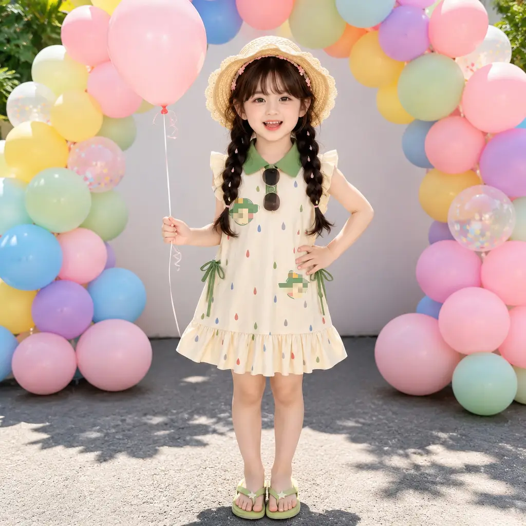 Baby Cartoon POLO Dress Summer Outfit Children's Princess Dress Girls' Little Kids' Flutter Sleeve Dress Summer 2026 New Style for Girls