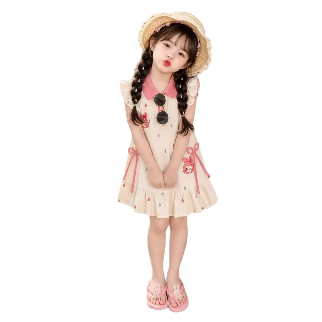 Baby Cartoon POLO Dress Summer Outfit Children's Princess Dress Girls' Little Kids' Flutter Sleeve Dress Summer 2026 New Style for Girls