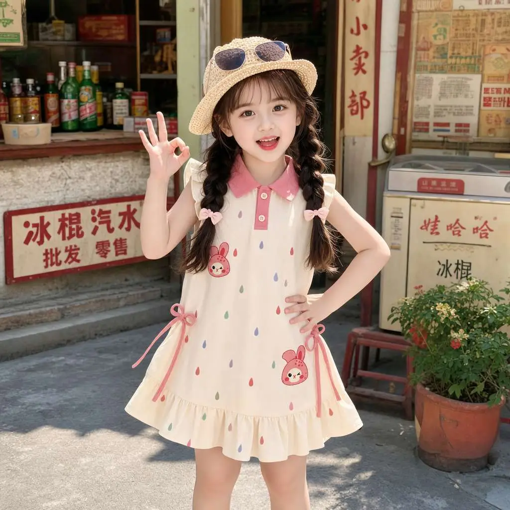 Baby Cartoon POLO Dress Summer Outfit Children's Princess Dress Girls' Little Kids' Flutter Sleeve Dress Summer 2026 New Style for Girls — feature 13