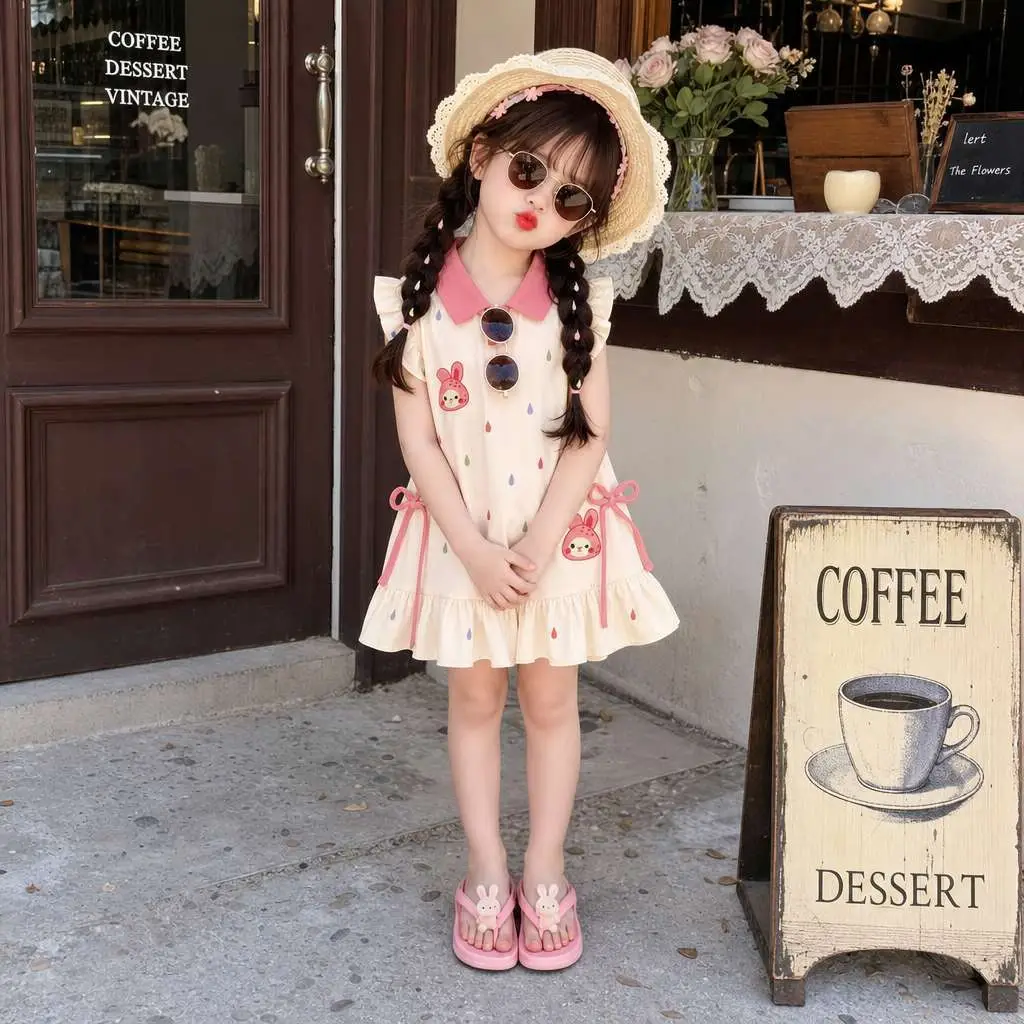 Baby Cartoon POLO Dress Summer Outfit Children's Princess Dress Girls' Little Kids' Flutter Sleeve Dress Summer 2026 New Style for Girls — feature 2