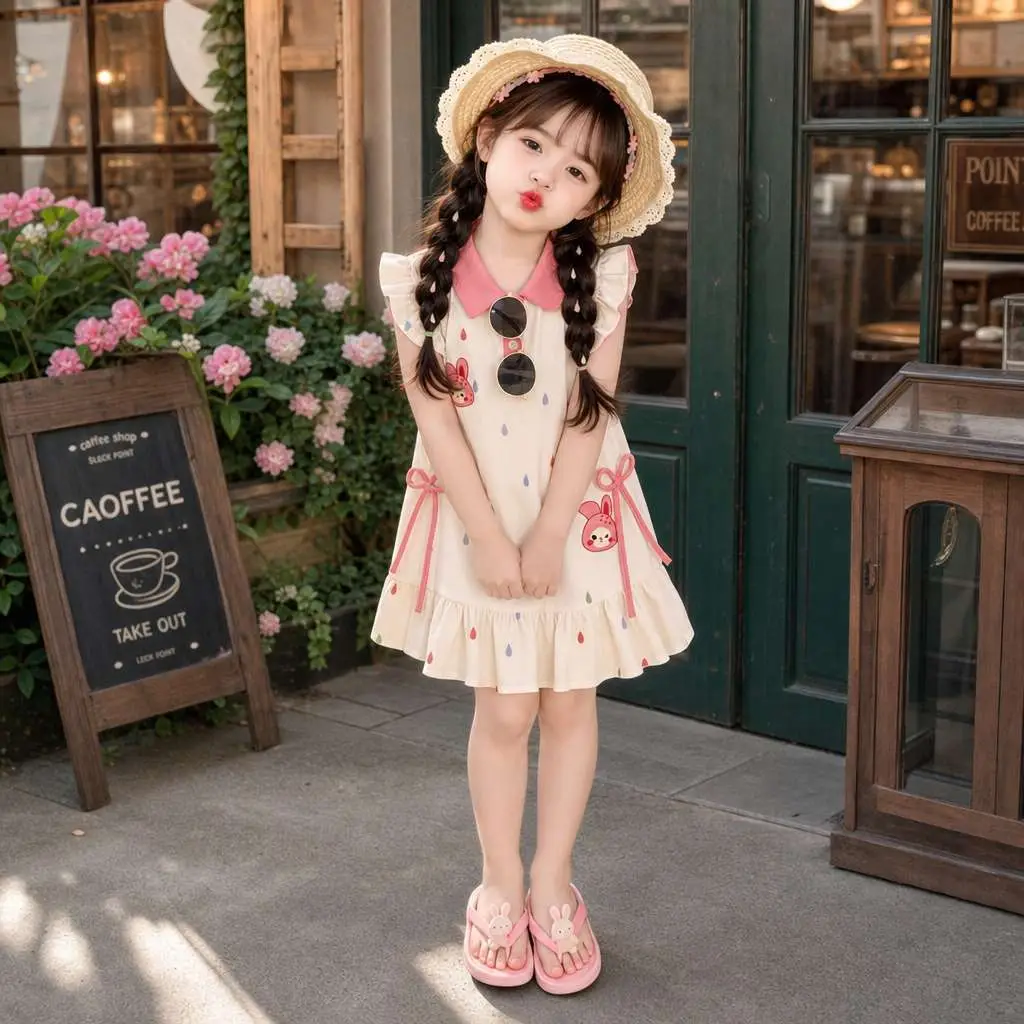 Baby Cartoon POLO Dress Summer Outfit Children's Princess Dress Girls' Little Kids' Flutter Sleeve Dress Summer 2026 New Style for Girls — feature 8