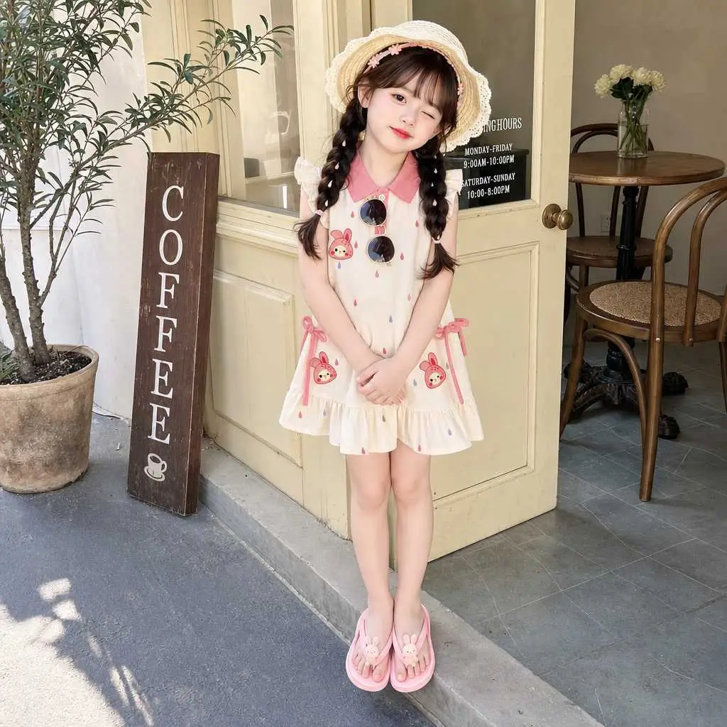 Baby Cartoon POLO Dress Summer Outfit Children's Princess Dress Girls' Little Kids' Flutter Sleeve Dress Summer 2026 New Style for Girls — feature 9