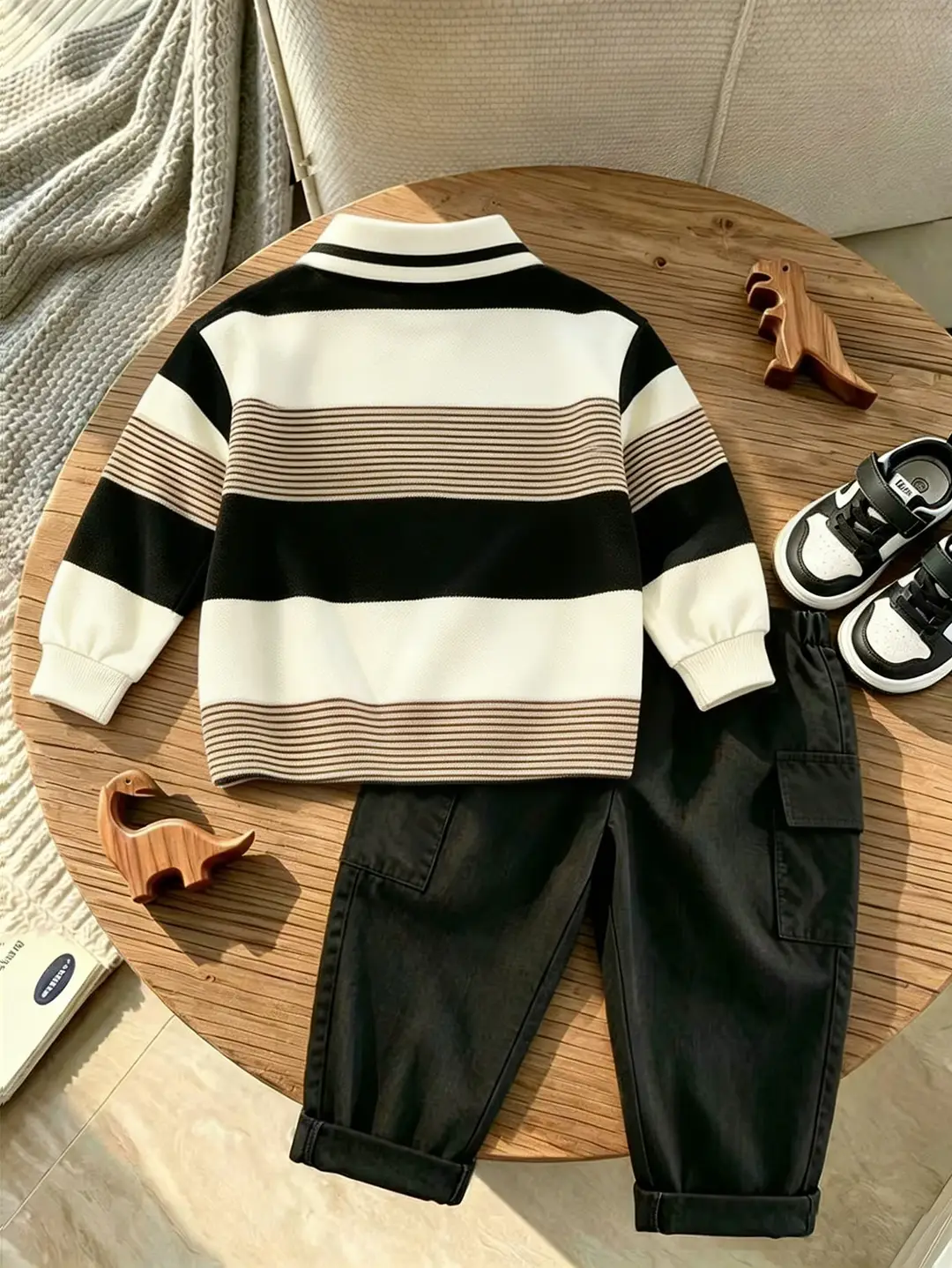 2026 New Children's Outfit: Spring and Autumn Long-Sleeve Striped Boys' Casual Versatile Cargo Pants Trendy Two-Piece Children's Clothing Set — feature 6