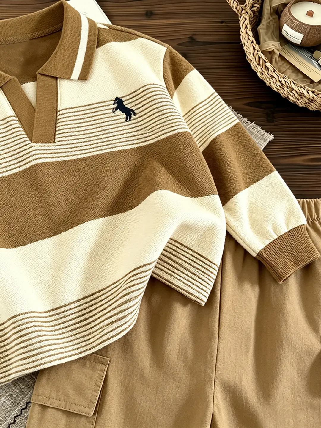 2026 New Children's Outfit: Spring and Autumn Long-Sleeve Striped Boys' Casual Versatile Cargo Pants Trendy Two-Piece Children's Clothing Set — feature 9