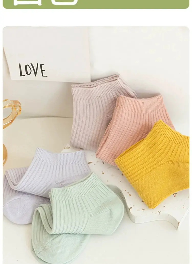Quanjiahui Double-Needle Pure Cotton Mid-Tube Women's Socks, Moisture-Wicking, Anti-Odor, Anti-Pilling, Macaron Simple Vertical Stripe Cotton Socks — feature 14