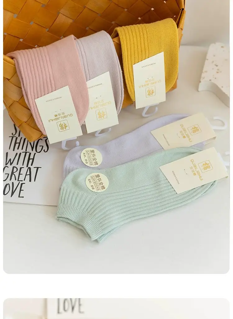 Quanjiahui Double-Needle Pure Cotton Mid-Tube Women's Socks, Moisture-Wicking, Anti-Odor, Anti-Pilling, Macaron Simple Vertical Stripe Cotton Socks — feature 18