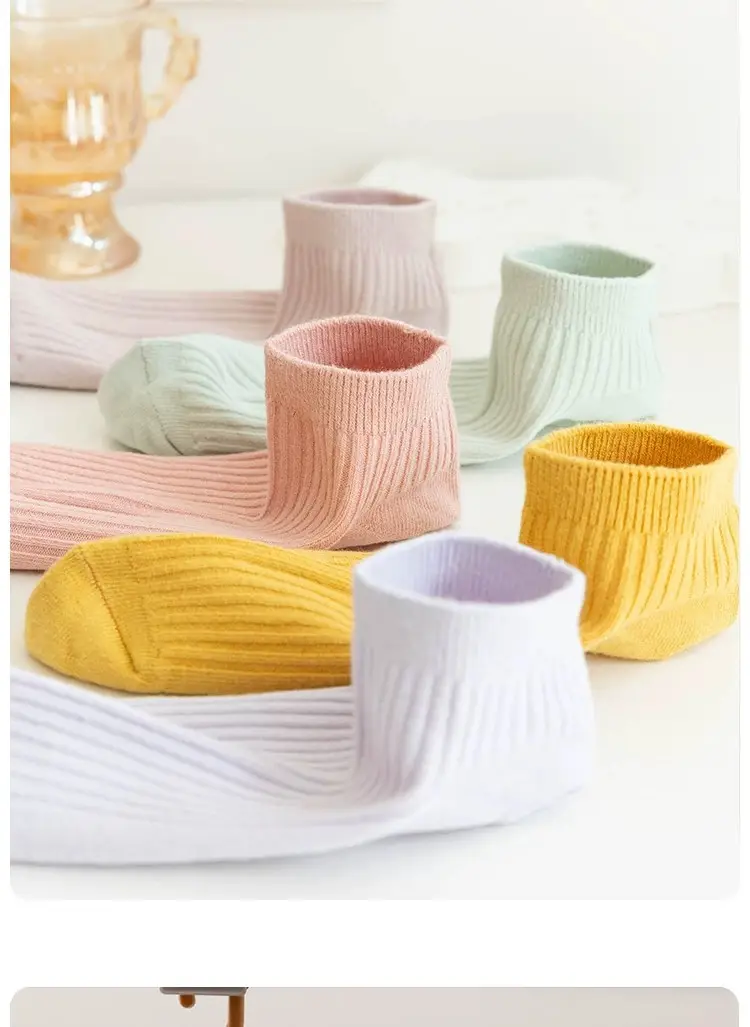 Quanjiahui Double-Needle Pure Cotton Mid-Tube Women's Socks, Moisture-Wicking, Anti-Odor, Anti-Pilling, Macaron Simple Vertical Stripe Cotton Socks — feature 19