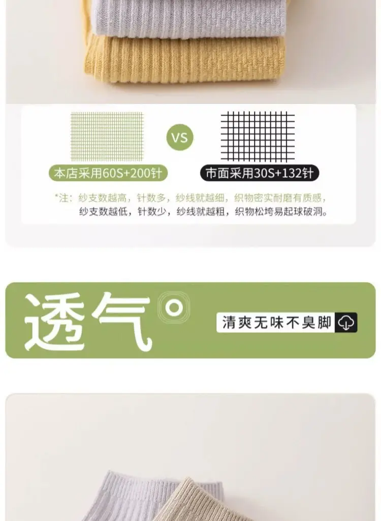 Quanjiahui Double-Needle Pure Cotton Mid-Tube Women's Socks, Moisture-Wicking, Anti-Odor, Anti-Pilling, Macaron Simple Vertical Stripe Cotton Socks — feature 3