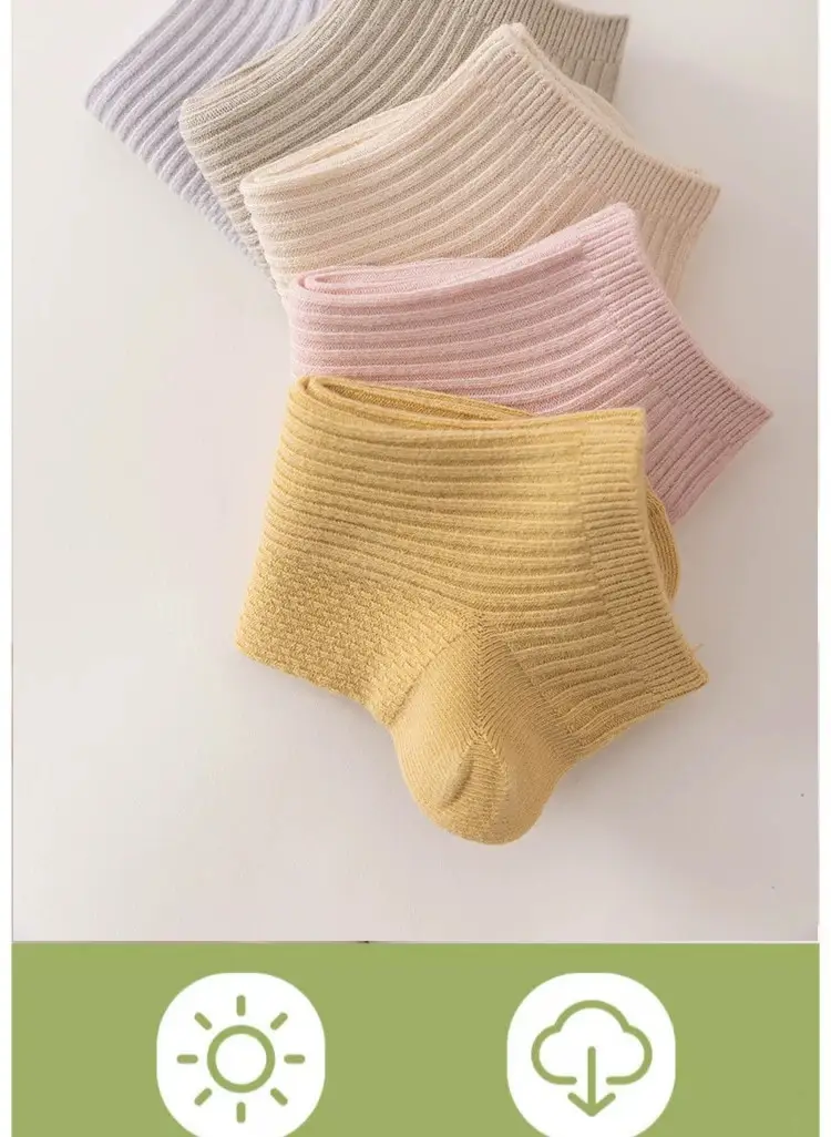 Quanjiahui Double-Needle Pure Cotton Mid-Tube Women's Socks, Moisture-Wicking, Anti-Odor, Anti-Pilling, Macaron Simple Vertical Stripe Cotton Socks — feature 4