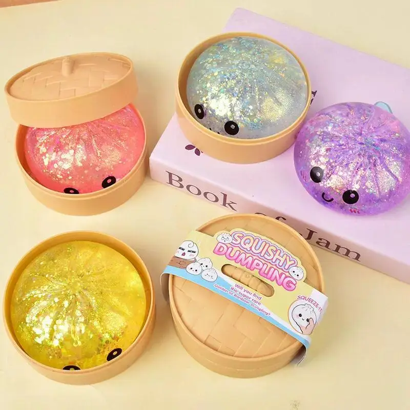 Simulated Barbecue Pork Bun Stress Relief Toy, Big Bun with Gold Thread Laser Effect, Slow Rebound Fake Food Toy