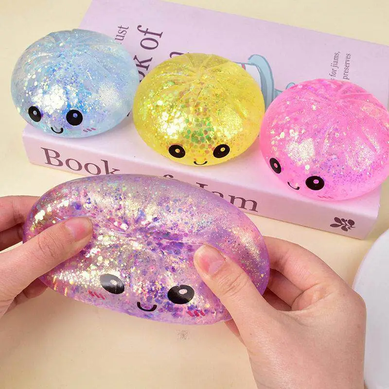 Simulated Barbecue Pork Bun Stress Relief Toy, Big Bun with Gold Thread Laser Effect, Slow Rebound Fake Food Toy