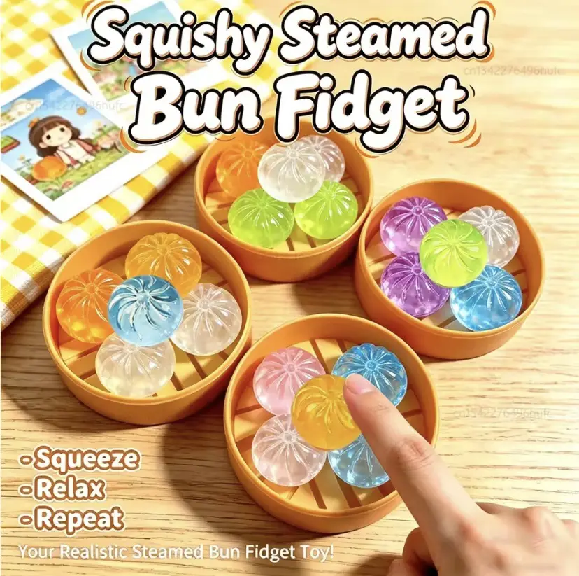Simulated Barbecue Pork Bun Stress Relief Toy, Big Bun with Gold Thread Laser Effect, Slow Rebound Fake Food Toy