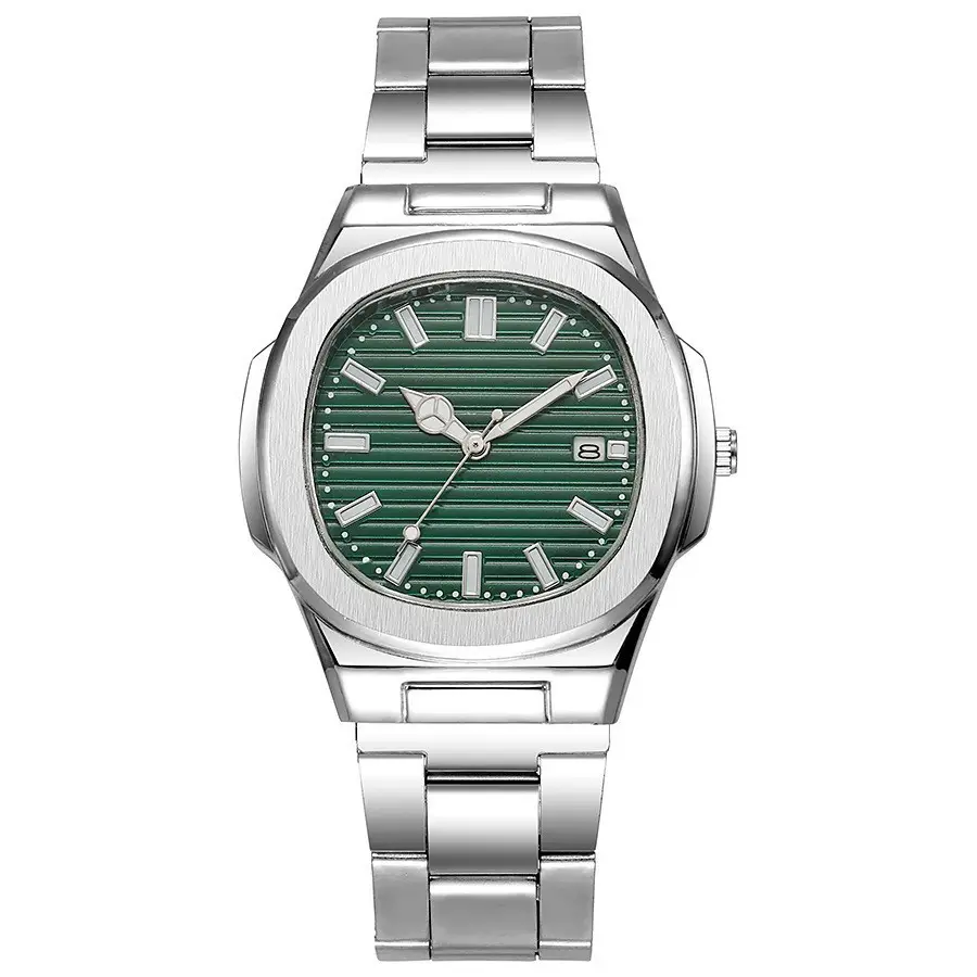 New hot-selling square sports calendar steel band watch for men, quartz wristwatch with butterfly clasp, business watch wholesale