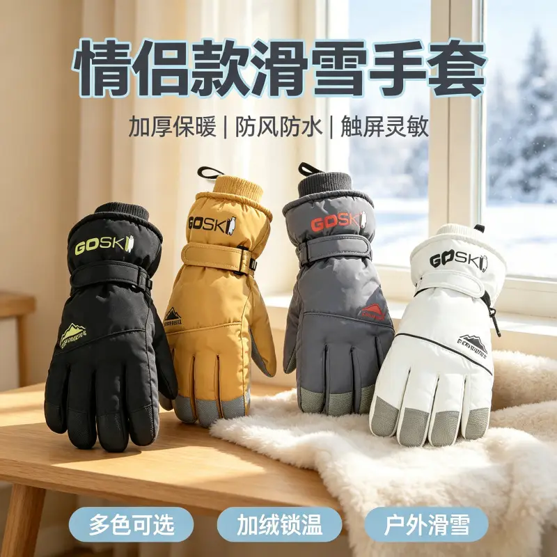Winter Ski Gloves with Touch Screen and Water Repellent Features, Unisex, Suitable for Outdoor Cycling and Mountaineering, Anti-Slip, Cold-Proof, and Warm Gloves