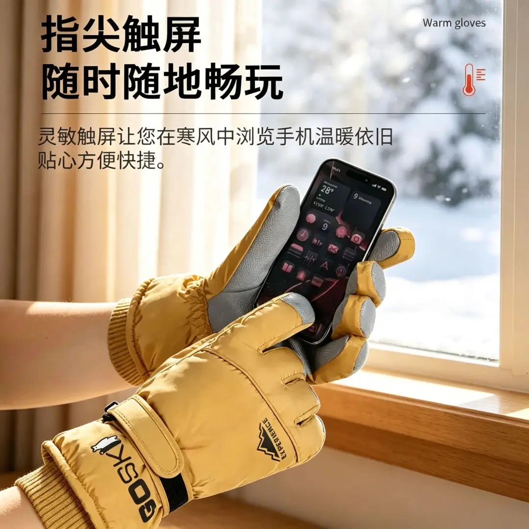 Winter Ski Gloves with Touch Screen and Water Repellent Features, Unisex, Suitable for Outdoor Cycling and Mountaineering, Anti-Slip, Cold-Proof, and Warm Gloves