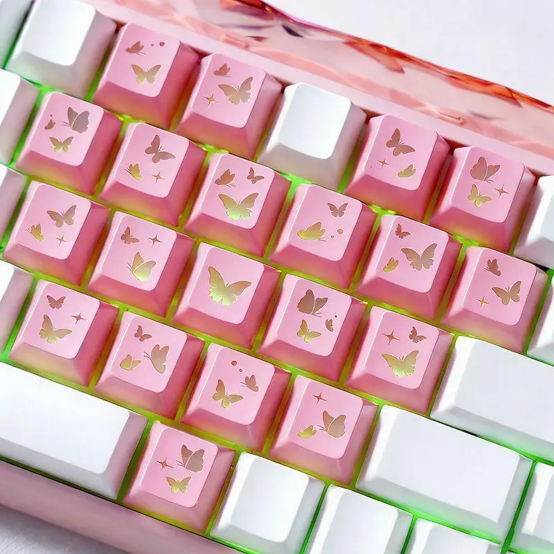 Cross-Border Original Factory 21-Key Heart-Shaped Transparent Keycaps DIY Personalized Customization Made of Pc Material Compatible with Mechanical Keyboards
