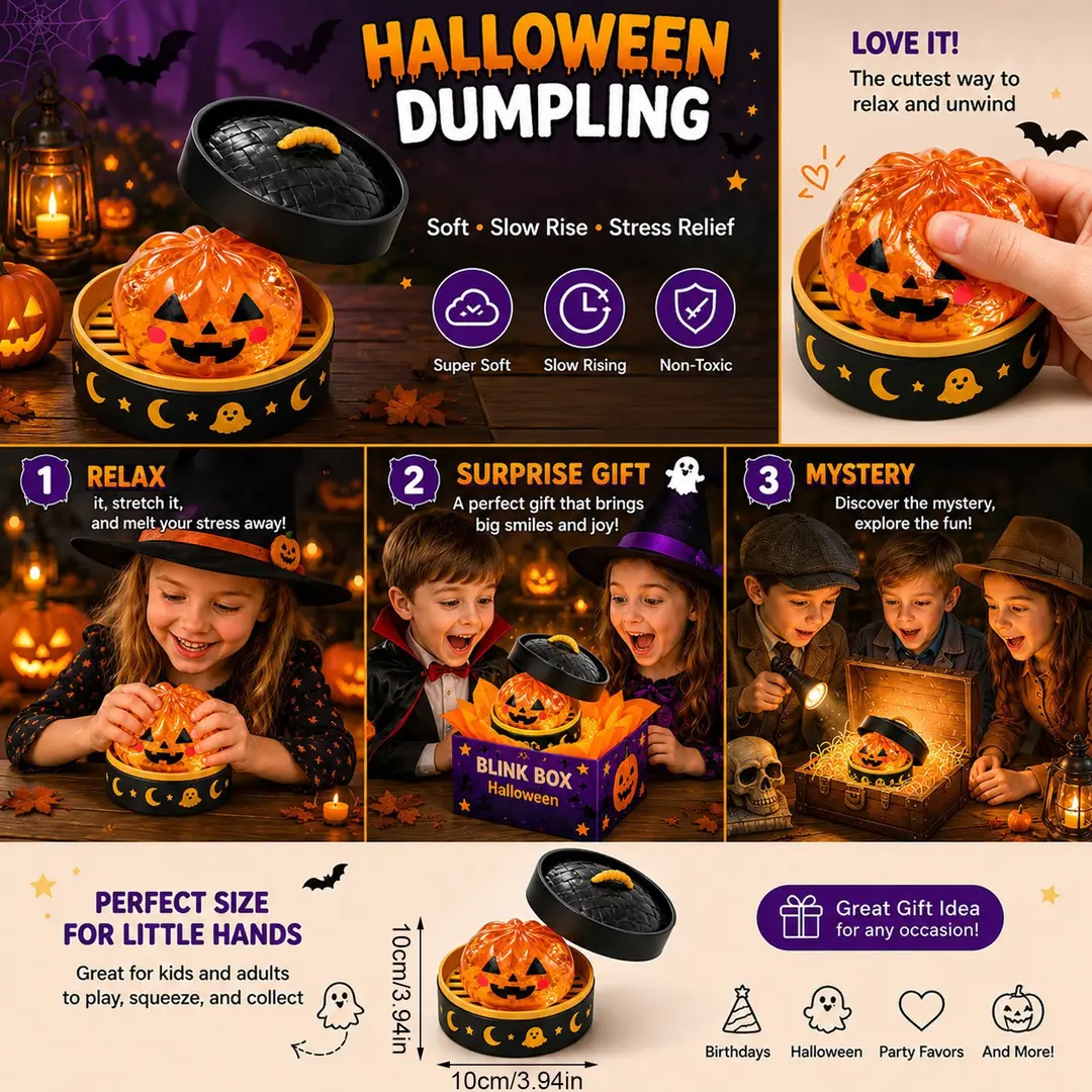 Cross-Border Popular Squishy Toy Halloween Gift Horror Dumpling Squishy Toy Bun-Shaped Gift Box Set Rebounding Toy