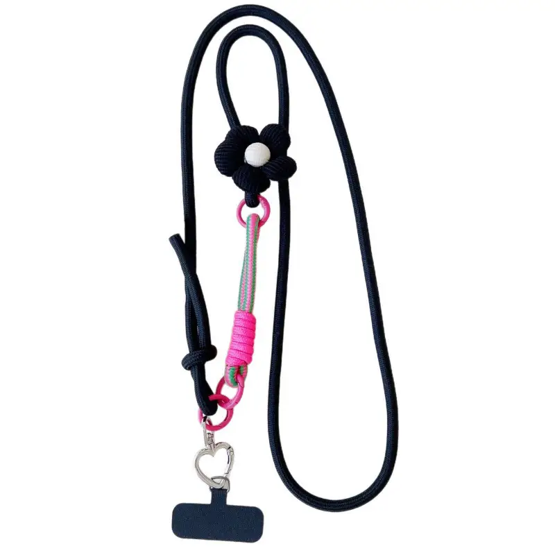 Popular cross-border foreign trade product, customizable mobile phone lanyard, floral long strap, pearl crossbody, suitable for both men and women, for outdoor hiking