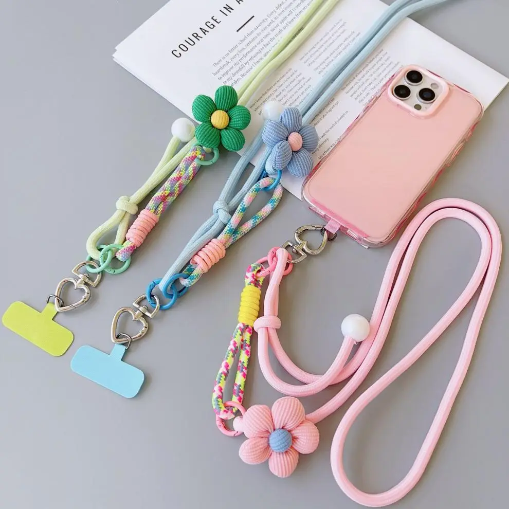 Popular cross-border foreign trade product, customizable mobile phone lanyard, floral long strap, pearl crossbody, suitable for both men and women, for outdoor hiking — feature 4