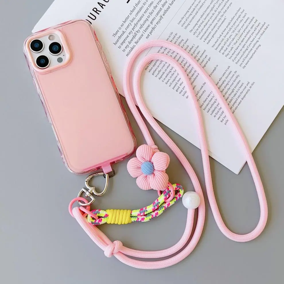 Popular cross-border foreign trade product, customizable mobile phone lanyard, floral long strap, pearl crossbody, suitable for both men and women, for outdoor hiking — feature 5