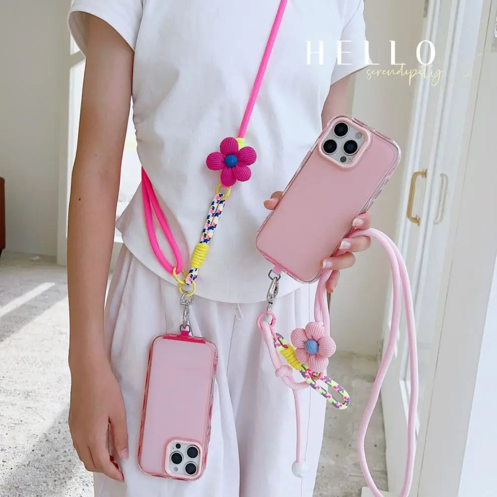 Popular cross-border foreign trade product, customizable mobile phone lanyard, floral long strap, pearl crossbody, suitable for both men and women, for outdoor hiking — feature 7