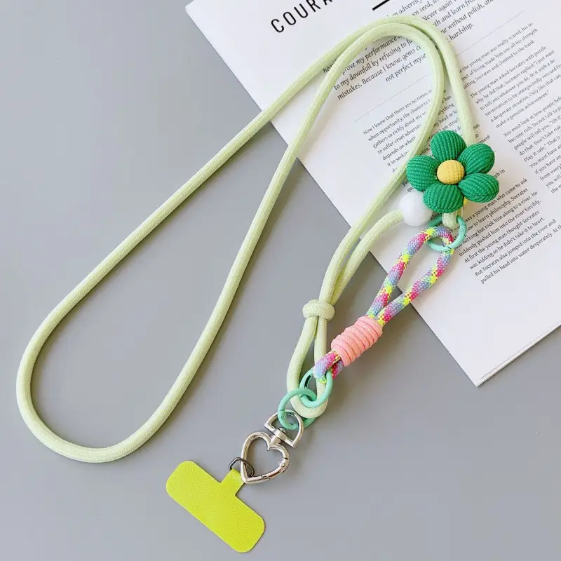 Popular cross-border foreign trade product, customizable mobile phone lanyard, floral long strap, pearl crossbody, suitable for both men and women, for outdoor hiking