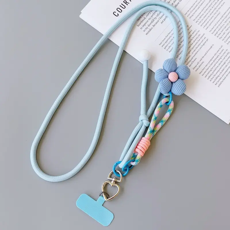 Popular cross-border foreign trade product, customizable mobile phone lanyard, floral long strap, pearl crossbody, suitable for both men and women, for outdoor hiking