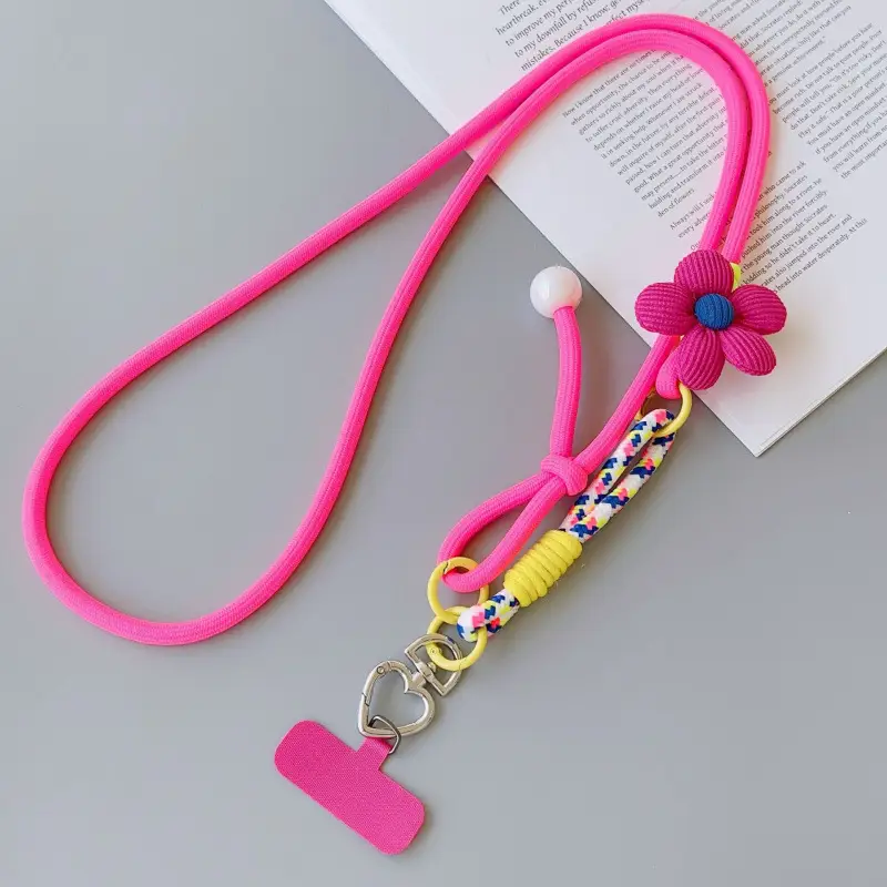 Popular cross-border foreign trade product, customizable mobile phone lanyard, floral long strap, pearl crossbody, suitable for both men and women, for outdoor hiking