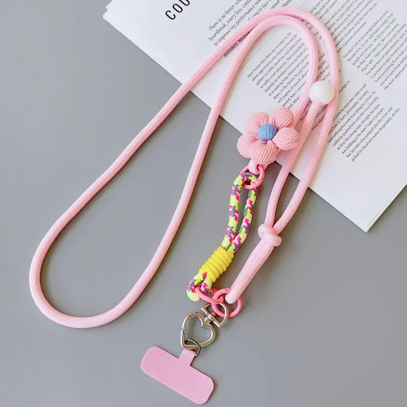 Popular cross-border foreign trade product, customizable mobile phone lanyard, floral long strap, pearl crossbody, suitable for both men and women, for outdoor hiking