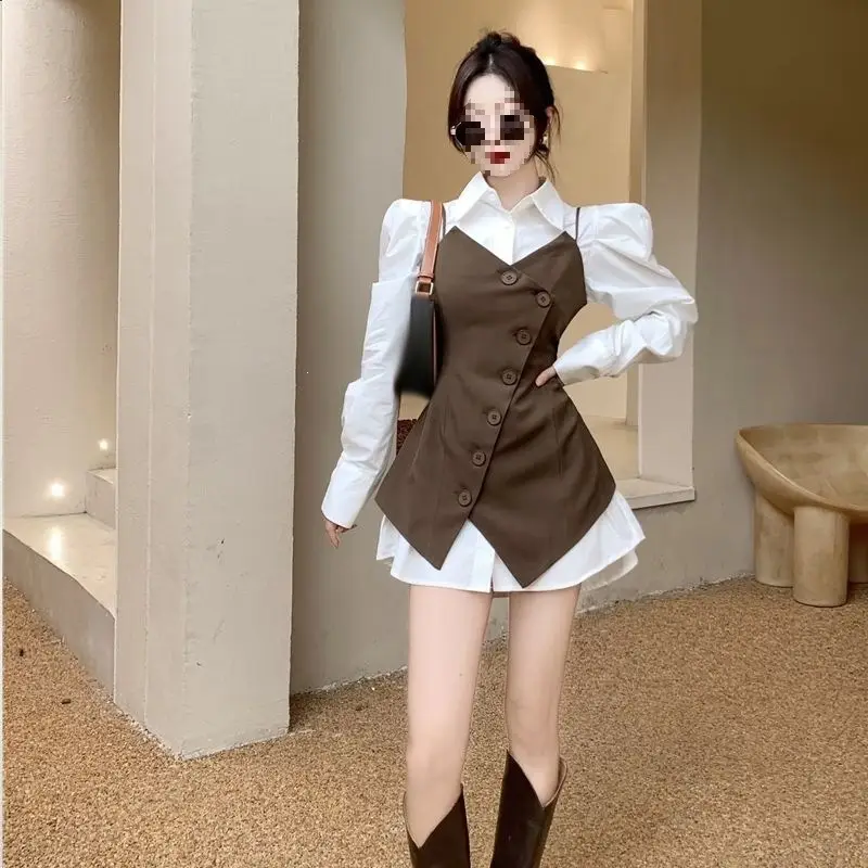 Elegant mid-length waist-cinching suit vest for women, slimming design, autumn asymmetrical jacket with a niche feel