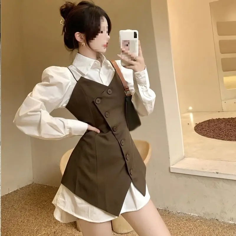 Elegant mid-length waist-cinching suit vest for women, slimming design, autumn asymmetrical jacket with a niche feel