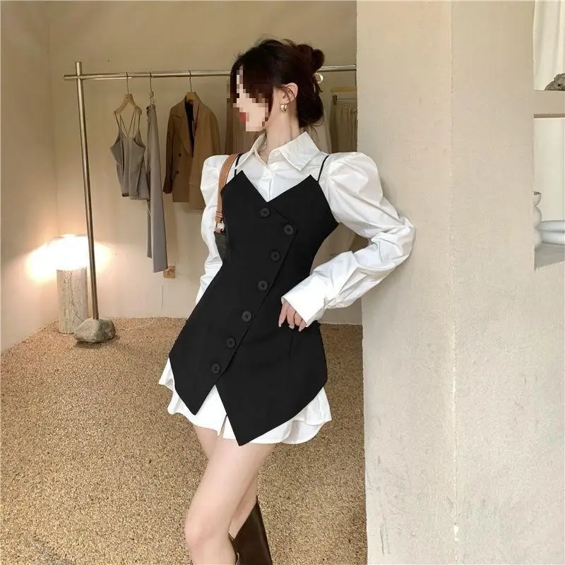 Elegant mid-length waist-cinching suit vest for women, slimming design, autumn asymmetrical jacket with a niche feel