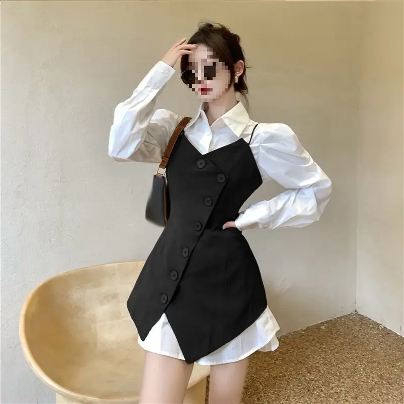 Elegant mid-length waist-cinching suit vest for women, slimming design, autumn asymmetrical jacket with a niche feel