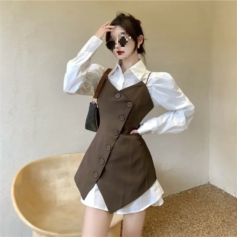 Elegant mid-length waist-cinching suit vest for women, slimming design, autumn asymmetrical jacket with a niche feel