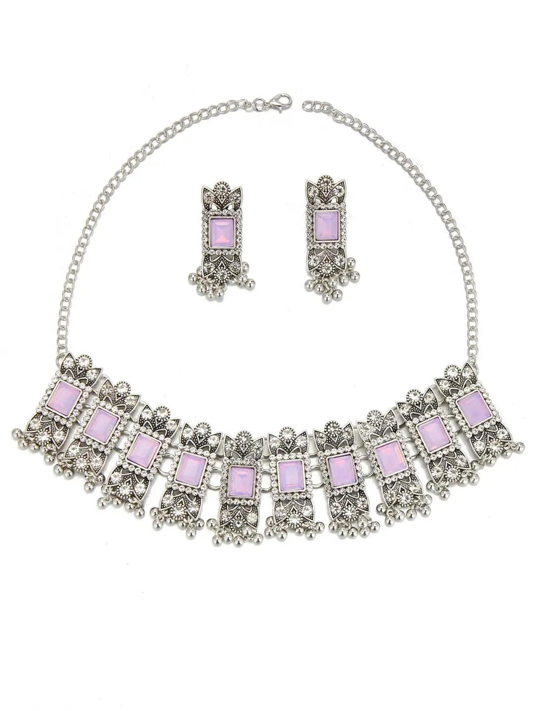 Cross-border bestseller: Exaggerated square diamond earrings and necklace set, vintage ethnic style, luxurious earrings, simple choker accessory — feature 26