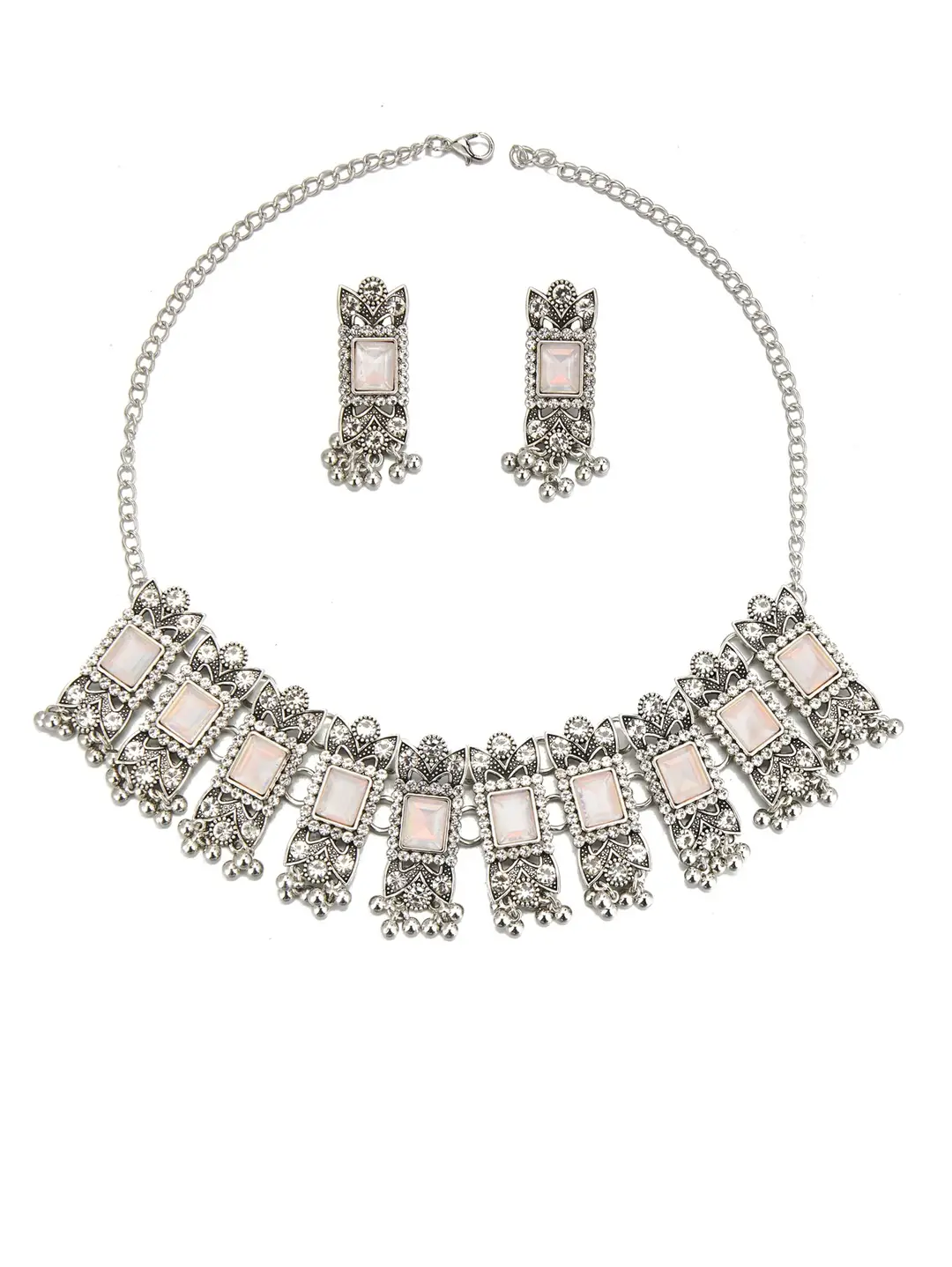Cross-border bestseller: Exaggerated square diamond earrings and necklace set, vintage ethnic style, luxurious earrings, simple choker accessory — feature 27